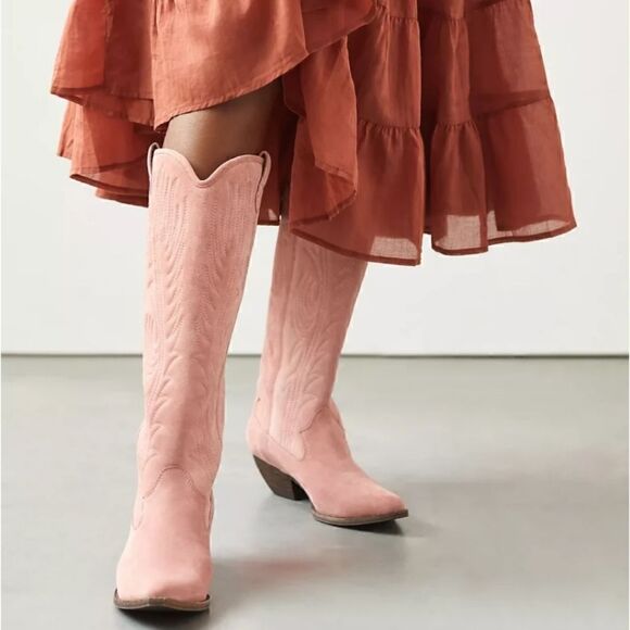 New! Jeffrey Campbell Calvera Western Leather Suede Barbie Pink Knee High Boots